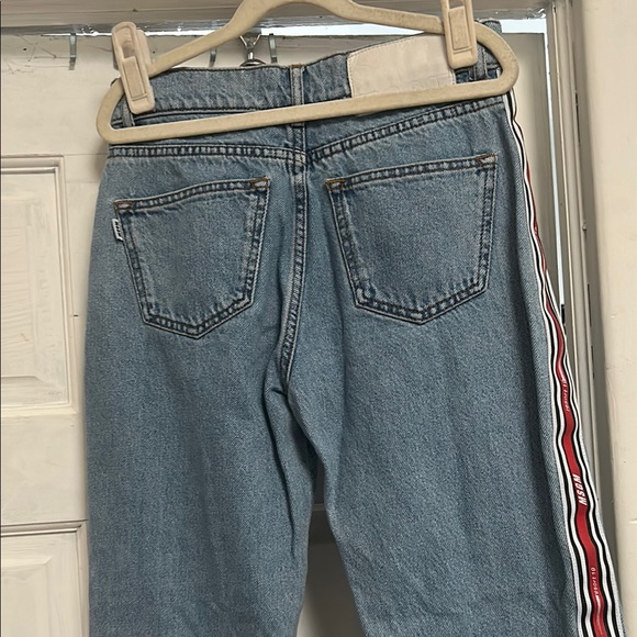 MSGM Blue Jeans with Red and White Stripe - Picture 5 of 6